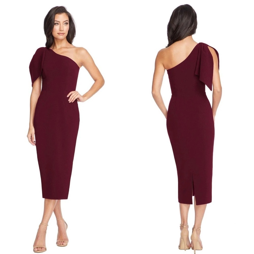 Dress The Population Burgundy Tiffany Asymmetrical Sheath Dress Size XS